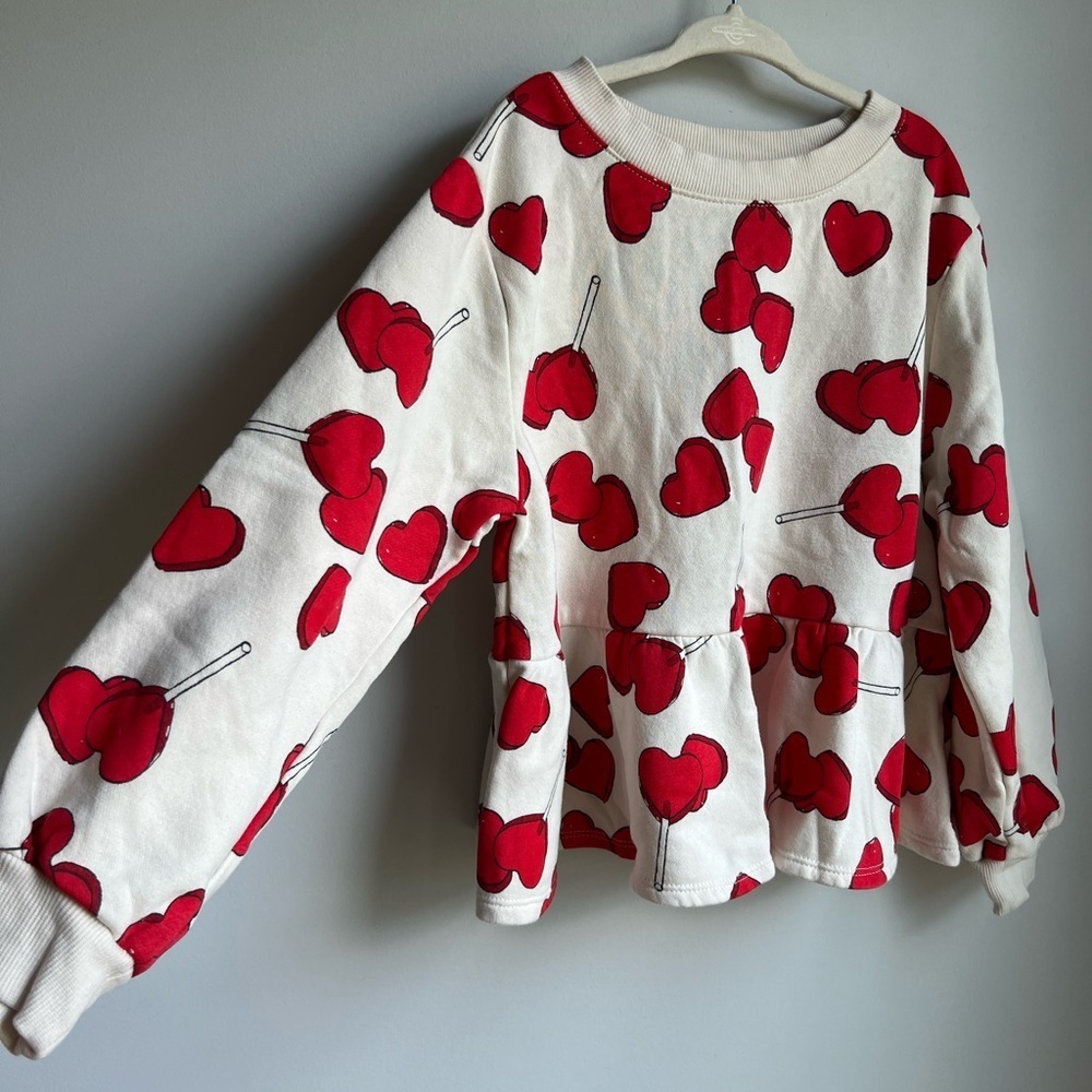 H&M Cream Sweater with Red Heart Lollipop Design - US 6X/7